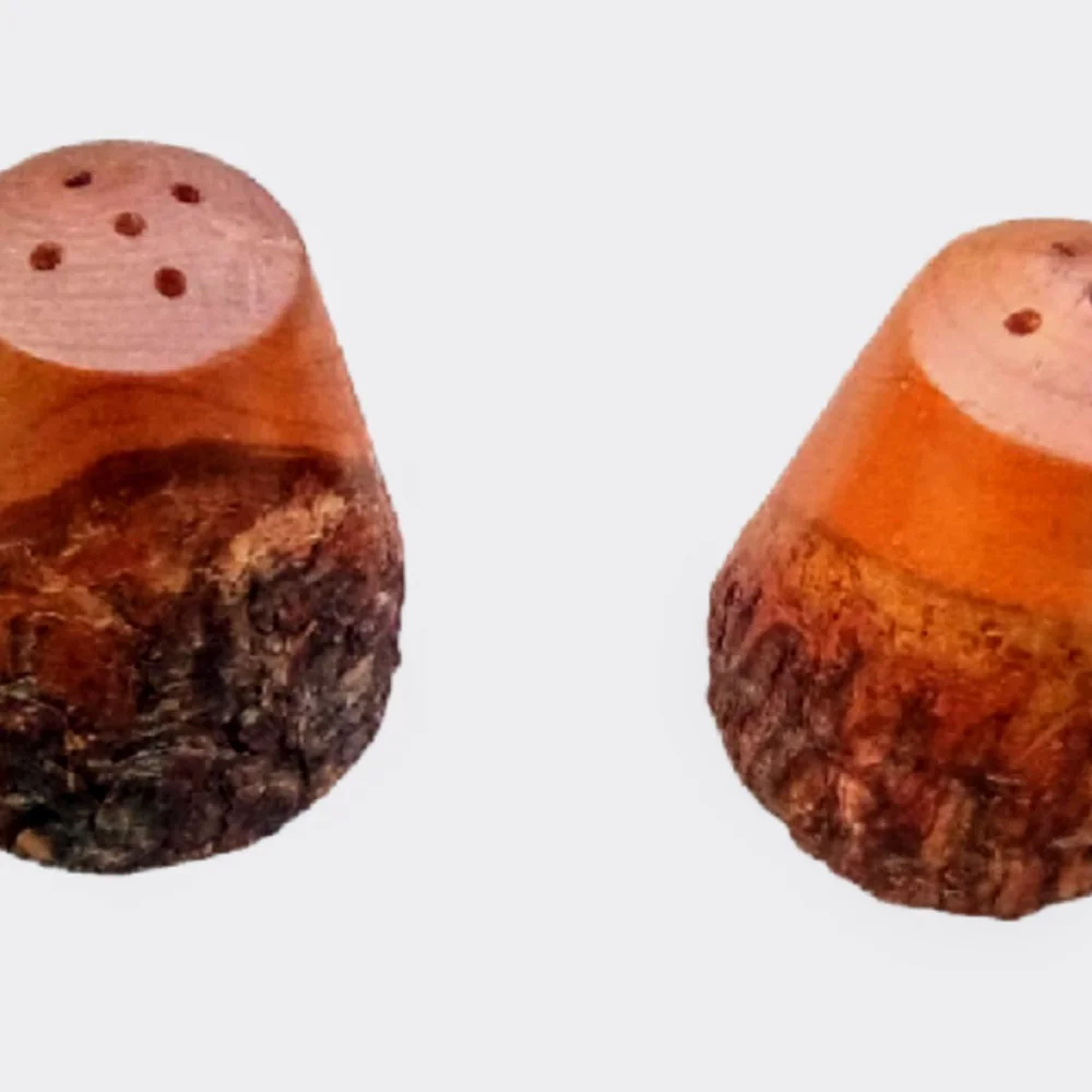 Vintage 1968 Handmade Wood Salt Pepper Shakers Rustic Farmhouse Cabin Decor